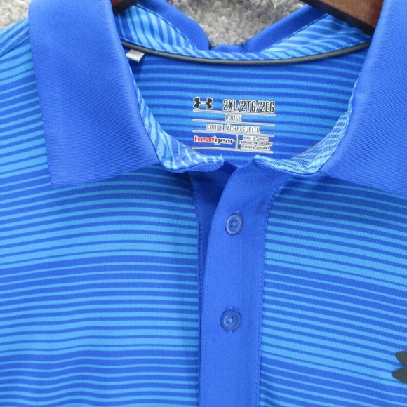 Under Armour Coldblack Mens XXL Blue Stripe Short Sleeve Loose Golf Polo Shirt - Picture 2 of 11